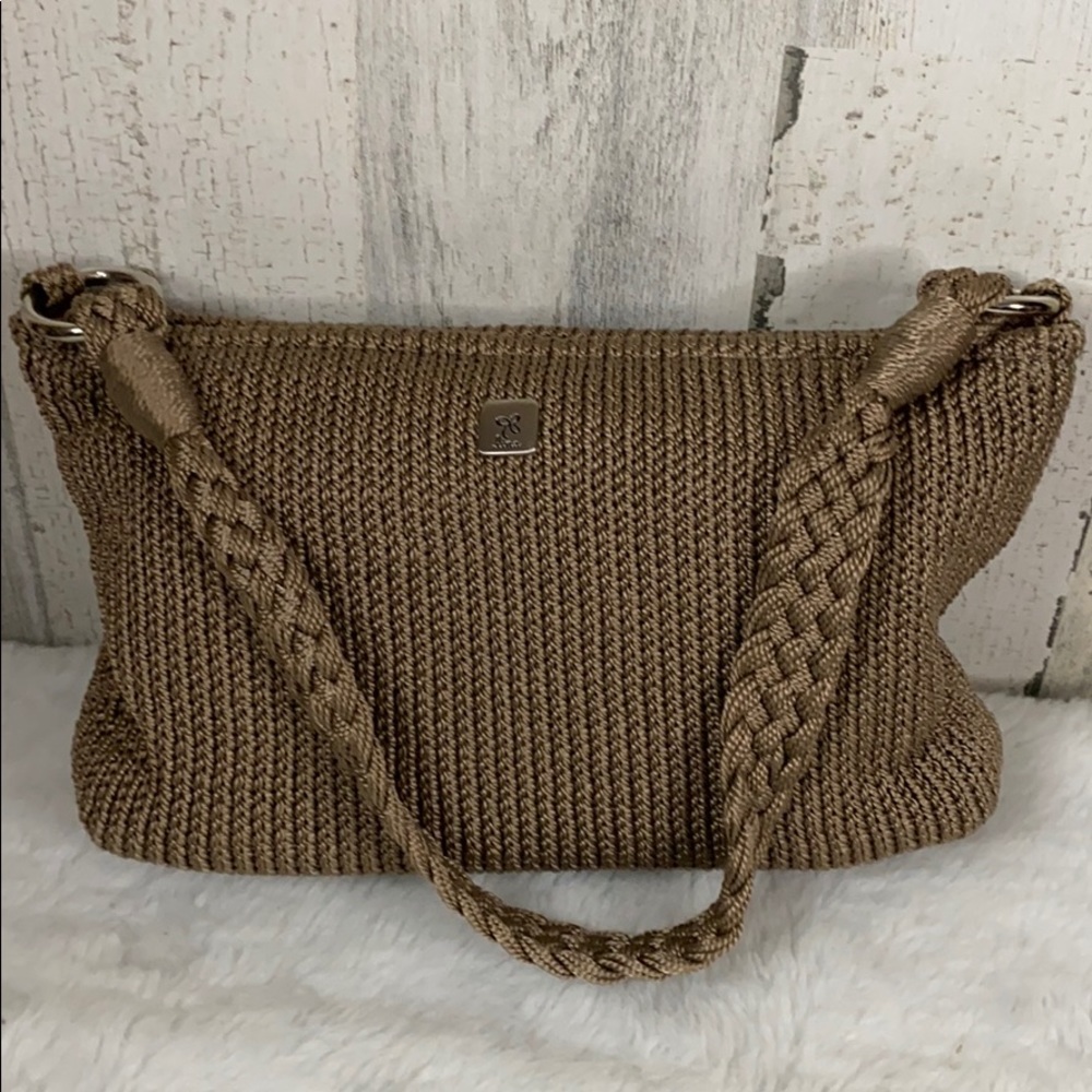 Lina Tan Crochet Weaved Shoulder Bag Purse.